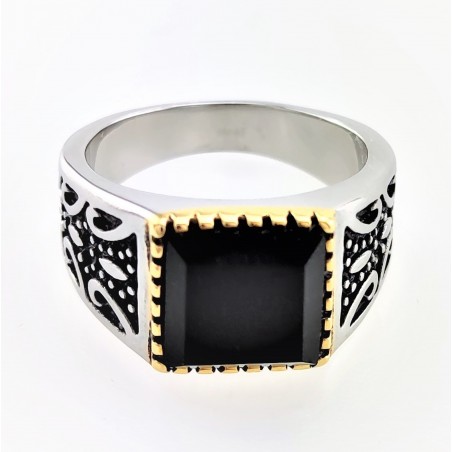 Zilveren-Gouden RVS Ring met Onyx