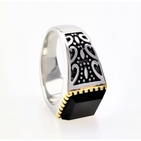 Zilveren-Gouden RVS Ring met Onyx