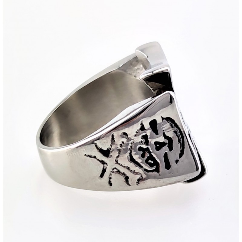 OIDEA Unisex ring kruis bijbel: vintage religieus brede bandring van roestvrij staal 8 mm breed Bijbel gebed kruisring zilveren sieraden cadeau voor heren en dames, Roestvrij staal