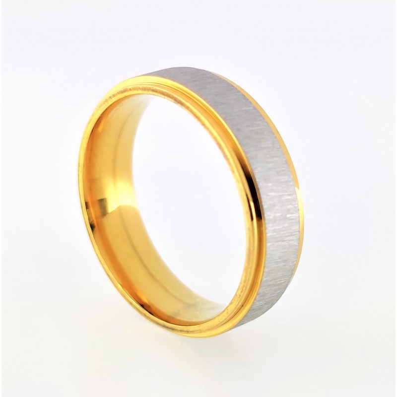 Goudkleurige RVS Ring met Geborsteld Zilver Oppervlak